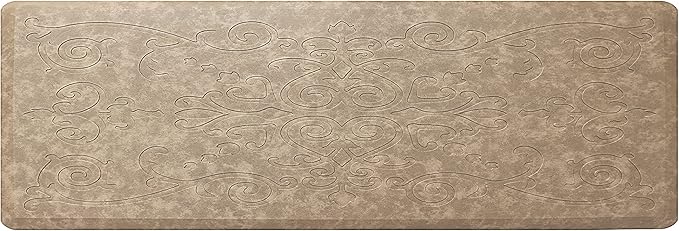 J&V TEXTILES Medallion Embossed Kitchen Mat Cushioned Anti Fatigue Floor Mat, Thick Non Slip Waterproof Kitchen Rugs and Mats, Standing Mat for Kitchen,Floor,Desk,Sink,Laundry, (Beige, 17" X 60")