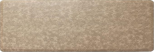 J&V TEXTILES Medallion Embossed Kitchen Mat Cushioned Anti Fatigue Floor Mat, Thick Non Slip Waterproof Kitchen Rugs and Mats, Standing Mat for Kitchen,Floor,Desk,Sink,Laundry, (Beige, 17" X 60")