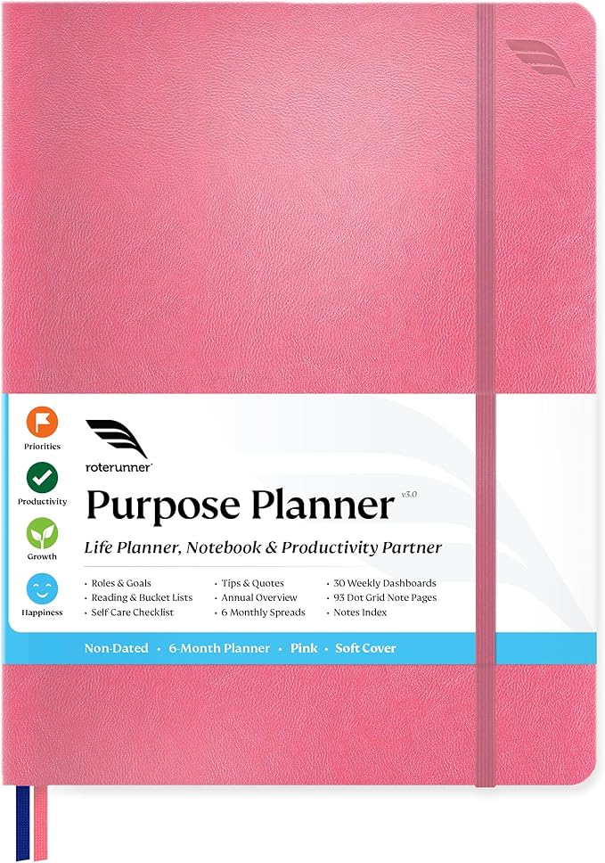 Roterunner Purpose Planner Notebook B5 7.5”x9.8” Undated Planner 2025 Daily Weekly and Monthly Productivity Goal Setting Tool for Work Home ADHD Planner for Adults Self Care Journal