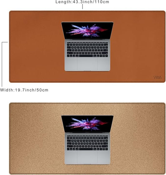 Vyaaa Cork & Leather Desk Pad, 43.3“ x 19.7” Dual Sided Large Desk Mat, Large Mouse Pad on Top of Desks for Computer, Gaming, Home or Office (Brown)