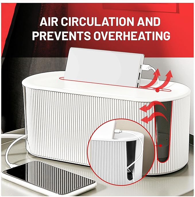 Cable Management Box - Cord Organizer Box, Cable Organizer Box, Cable Box, Cord Box, Cable Box Organizer, Cord Management Box, Cord Hider Box, Power Strip Holder. White, Large.