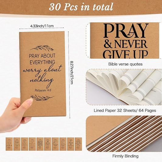 Qilery 30 Pcs Christian Gifts Bulk Pocket Planner 2025-2026 Prayer Journals for Women Men to Do List Weekly Goals for Pastors' Wives Appreciation Day Church Sunday School(Kraft Color,Leaves)