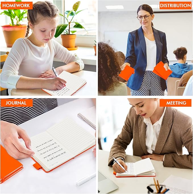 feela 3 Pack Pocket Notebook Journals with 3 Black Pens, A6 Mini Cute Small Journal Notebook Bulk Hardcover College Ruled Notepad with Pen Holder for Office School Supplies, 3.5”x 5.5”, Orange