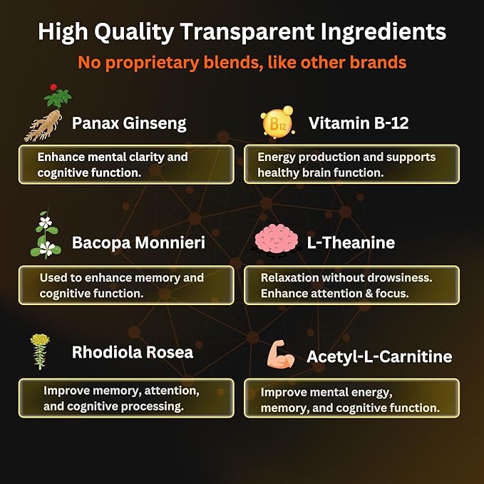 Power Through - Nootropic Brain Supplement for Memory and Focus with L-Theanine, Bacopa Monnieri, Rhodiola Rosea, B12, Energy Pills, Mood Support & Best Brain Supplement for Memory Focus