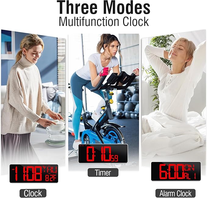 TXL 13.7 Inch Large Digital Wall Clock with Remote Control,LED Desk Clock Digital with DST/Calendar/Temperature/Timer Function, Auto Dimmer, Large Display for Classroom/Office (Red)