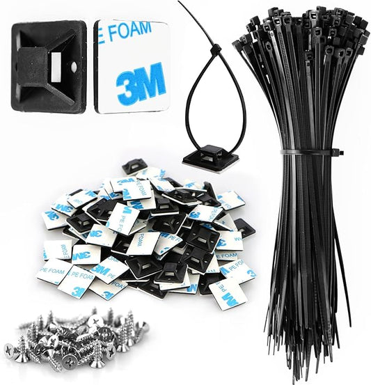 Zip Tie Mount 3/4" Black Small Wire Tie Adhesive Mounting 100 Pcs for Wire Clips Cable Management Cable Tie Anchors for Home Office Wiring Durable Pro-grade UV Wire Holder Organizer for Tidy Cabling