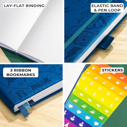 Clever Fox Dotted Journal 2.0 – Compact Planning and Sketching Dot Grid Notebook 120 GSM Thick, No-Bleed Paper – Planner with Pen Loop, Pocket, Ribbons, Stickers A5 - Mystic Blue