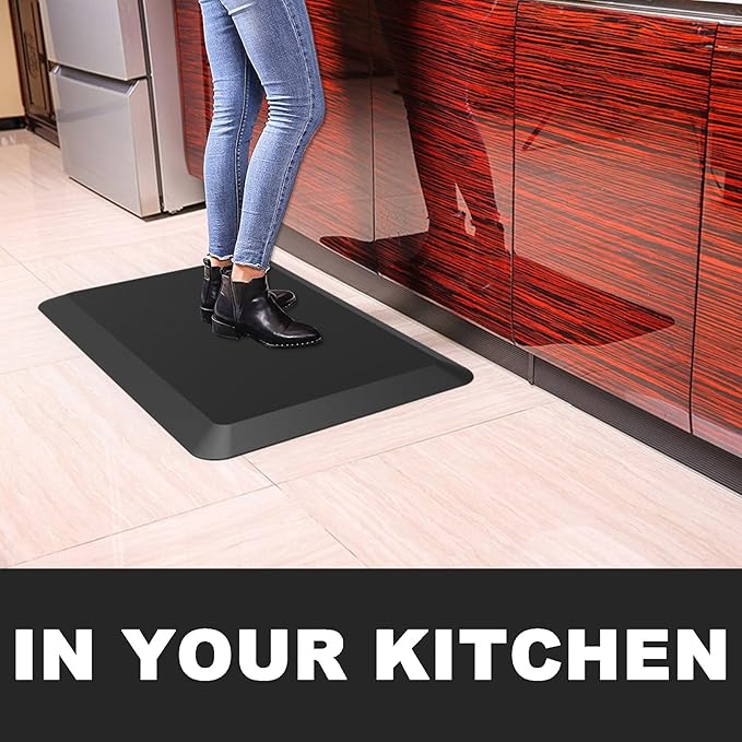 1" Extra Thick Anti Fatigue Floor Mat 17" W x 60" L,Kitchen Mat, Standing Desk Mat,140D Advanced PU Foam Ergonomic Comfort at Home, Office, Garage, Sink (Black)