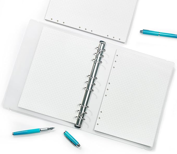 B5 9-Ring Binder Cover with Snap Button Closure, Transparent Plastic Refillable Organizer Loose Leaf Folders Notebook Shell Protector for Enhanced Document Organization (278x220mm)