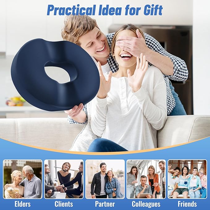 CloudBliss Donut Pillow Seat Cushion Chair Pad for Tailbone Pain Relief and Hemorrhoids, Memory Foam Seat Chair Cushion for Men and Women for Home & Office, (Blue-2XL)