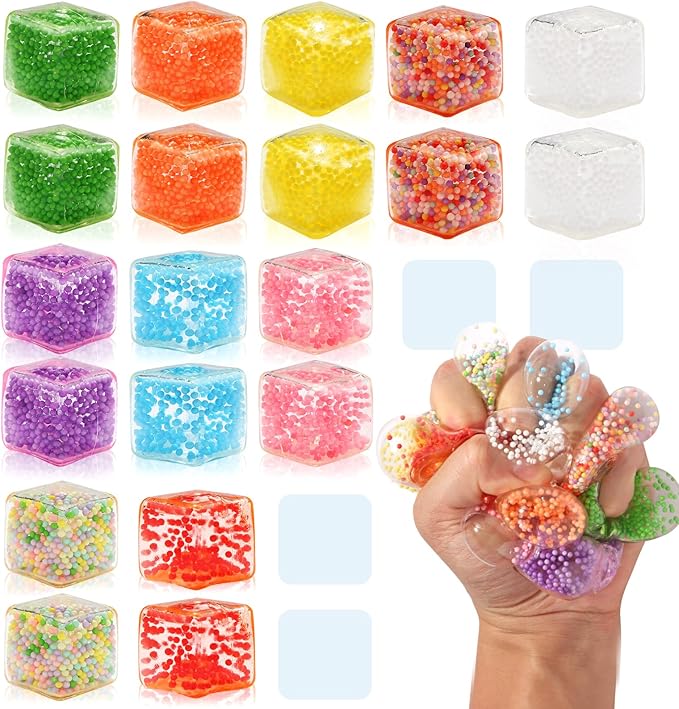 20 Pack Mini Stress Cube Filled with Foam Particles, Squishy Squeeze Stress Balls Stress Relief Toys Fidgets for Classroom for Adults Kids Children Teen