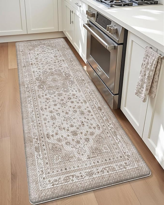 Color&Geometry Kitchen Floor Mats Anti Fatigue, Cushioned Boho Rugs,Waterproof Non Slip Kitchen Runner for Sink, Standing Mats for Office,24"x59",Warm Grey