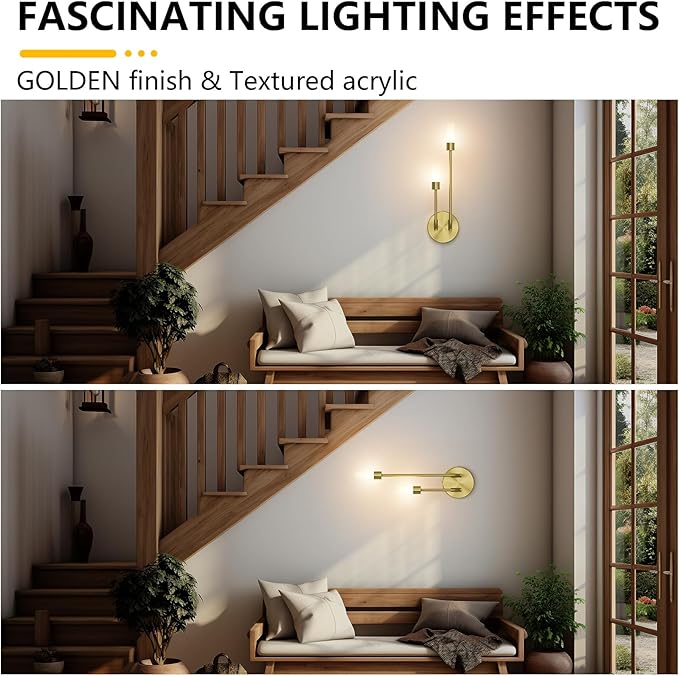 Tipace Gold Wall Sconce Set of 2,Indoor Mid Century Wall Light 2-Lights Bathroom Vanity Light Fixture with Glass Shade for Bedroom Living Room Hallway Kitchen Warm White 3000K(with G9 Bulbs)