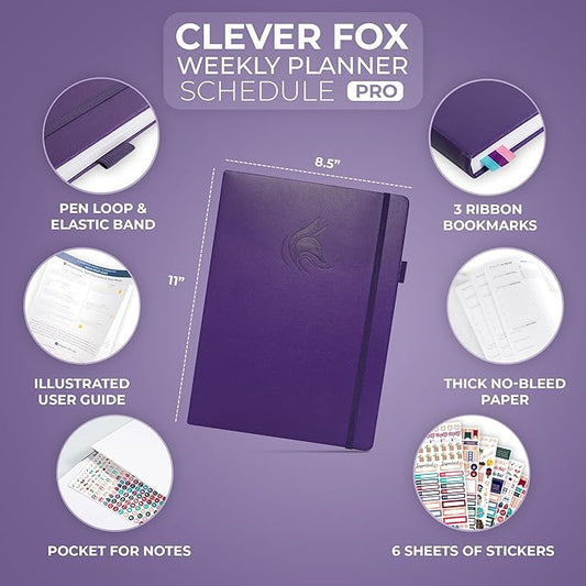 Clever Fox Planner PRO Schedule – Undated Weekly & Monthly Life Planner with Time Slots, Appointment Book & Daily Organizer, A4 (Purple)