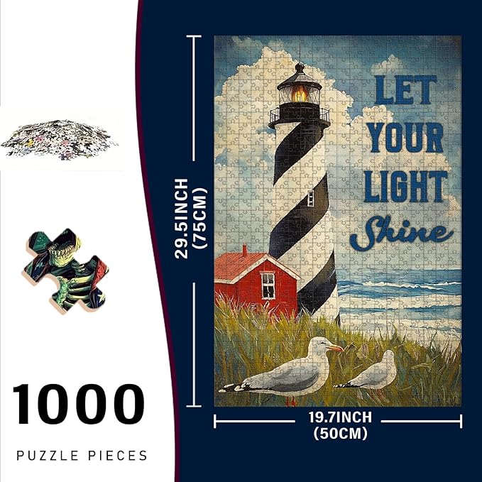 1000 Piece Wooden Jigsaw Puzzle Let Your Light Shine Summer Beach Coastal Adults Kids Challenging Family Game Educational Stress Relief Learning Toy Home Decor & Portable Travel Play 29.5x19.7 Inch
