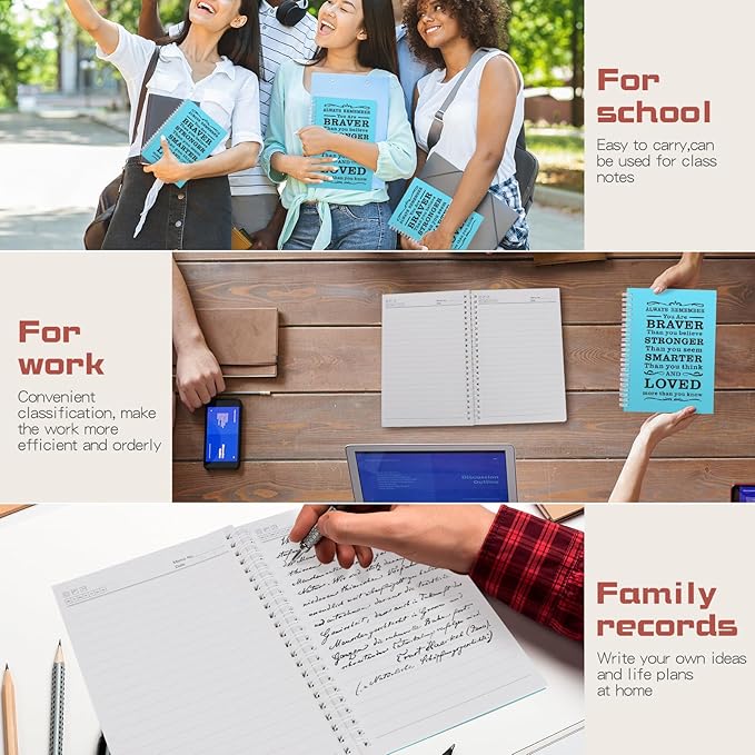 4Pcs A5 Spiral Notebook,Inspirational Journal,Motivational Journal for Women Men,Spiral Journal Notebook College Ruled Daily Diary for School,Travel,Business,Work (4Pcs Always-Light Blue)