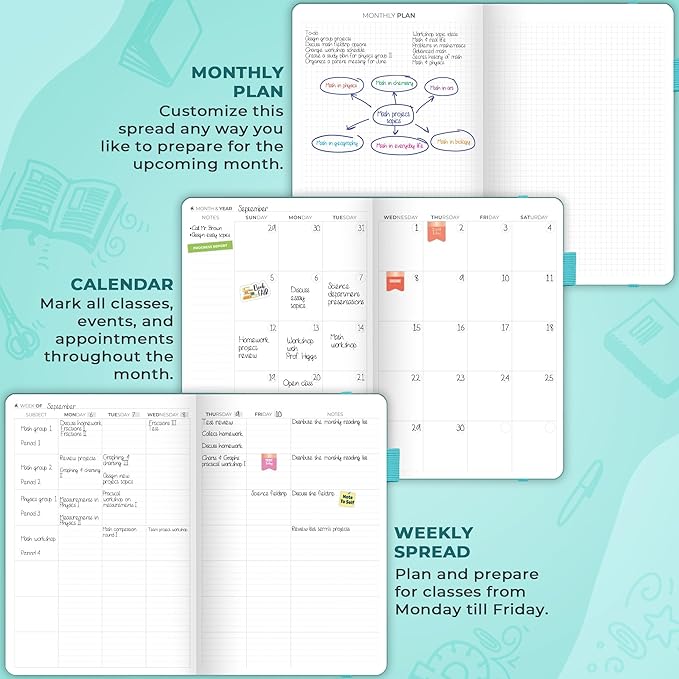 Clever Fox Teacher Planner – School Year Planner with Calendars & Lesson Plans – Teacher Plan Book for Classroom & Homeschool Organization - Undated, 7x10″, Hardcover (Turquoise)