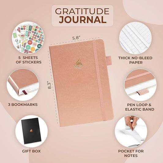 Clever Fox Gratitude Journal Premium - Happiness, Positivity & Affirmation Journal – Inspirational Daily Notebook, 6 Months (Rose Gold)
