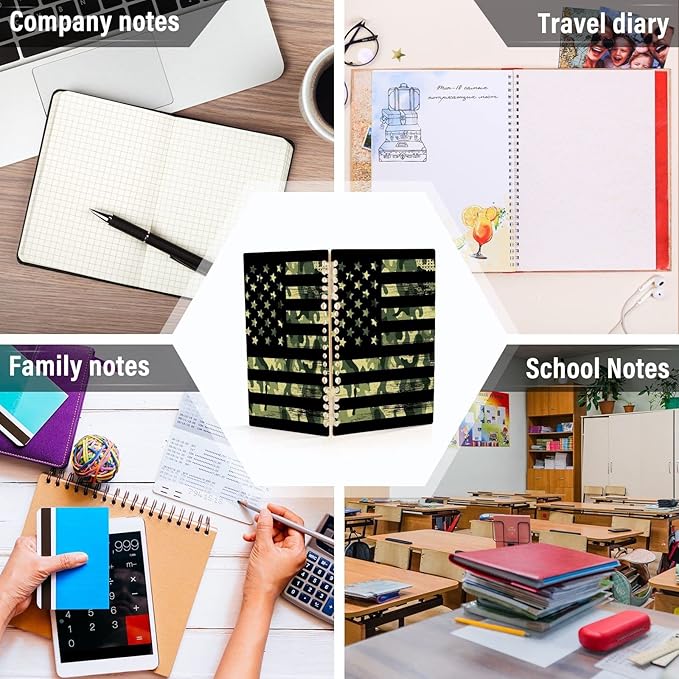 senya Spiral Notebook Ruled 2 Pcs, American Flag with Camouflage Grunge Journals for Study and Notes 60 Pages with Durable Hardcover