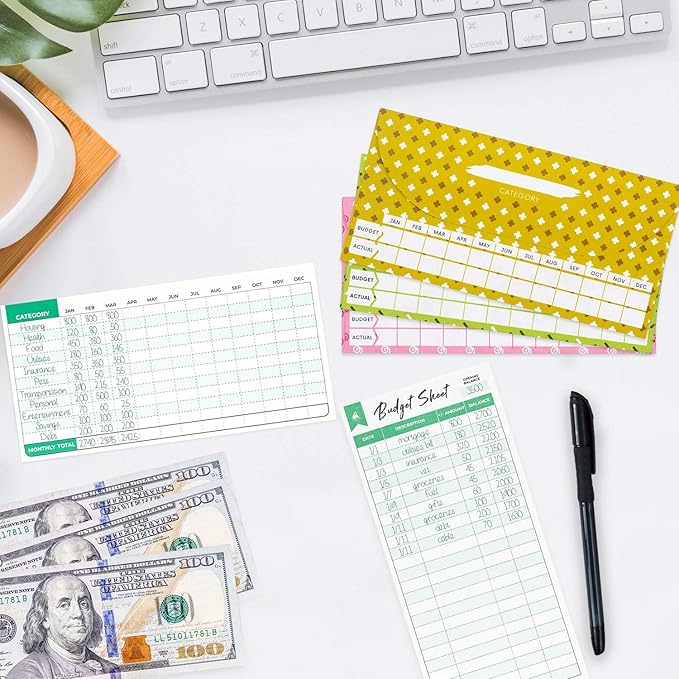Clever Fox Cash Envelopes for Budgeting System – Budget Envelopes for Cash Budgeting and Saving, Tear and Water Resistant, Includes Carry Pouch & 12 Expense Tracking Budget Sheets, 12 Pack - Jazzy