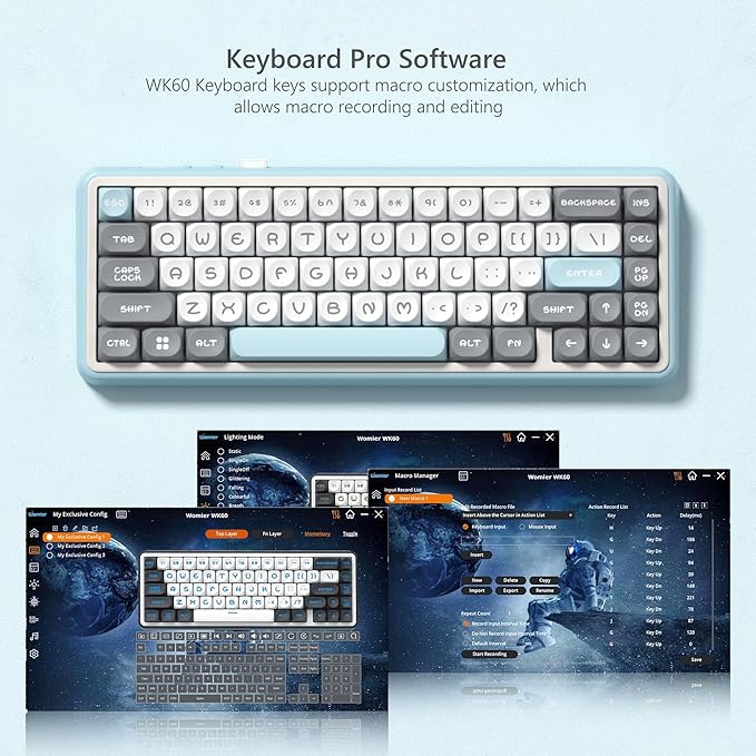 Womier 60% Keyboard Wireless, Creamy Mechanical Gaming Keyboard Hot Swappable Gasket, RGB Key Board for Bluetooth/2.4GHz/USB-C, PBT Keycaps, Pre-lubed POM Switches(WK60-Blue)