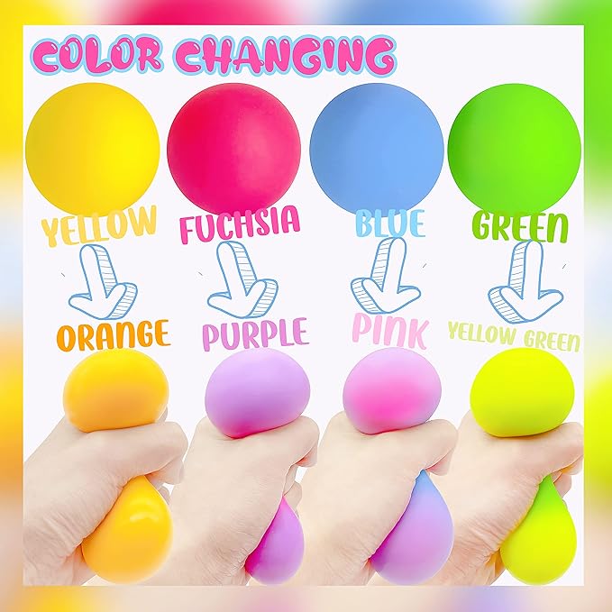 Squishy Stress Balls for Kids (4 Pack) Sensory Squeeze Ball Fidget Toys, Color Changing Dough Balls, Stress Relief Squish Balls, Colorful Stretch Ball Sensory Toys for Autism, Autistic Children