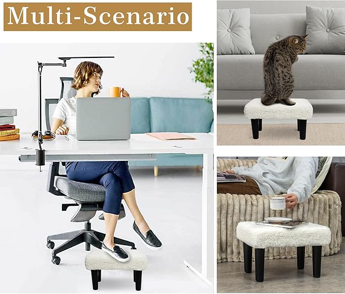 CAROLMADE Ottoman Foot Rest, Sherpa Small Ottoman Foot Stool with Legs Modern Footstool Ottomans for Living Room Entryway Office, Soft White