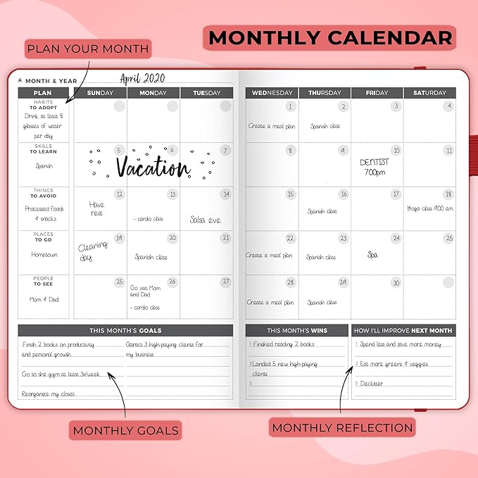 Clever Fox Planner – Undated Weekly & Monthly Planner for Productivity, Time Management & Goals – Organizer Journal – A5 (Red)