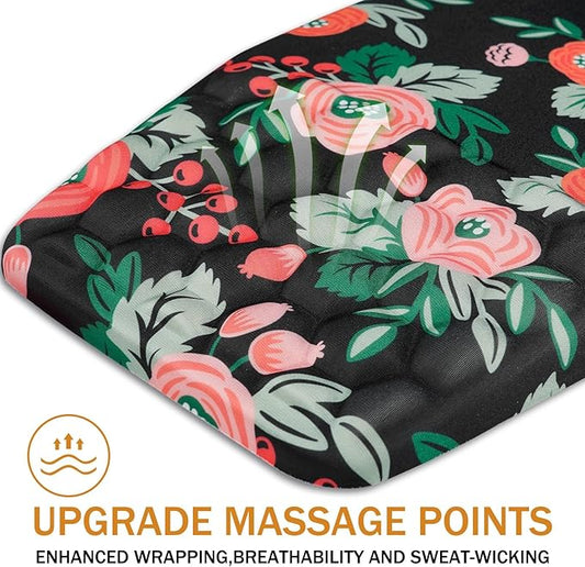 Ergonomic Mouse Pad Wrist Support,Upgrade Mousepad with Massage Design,Non-Slip PU Base Desktop Mouse Pads for Pain Relief, Computer, Office & Home,12 x 8 in(F-Flower Black)