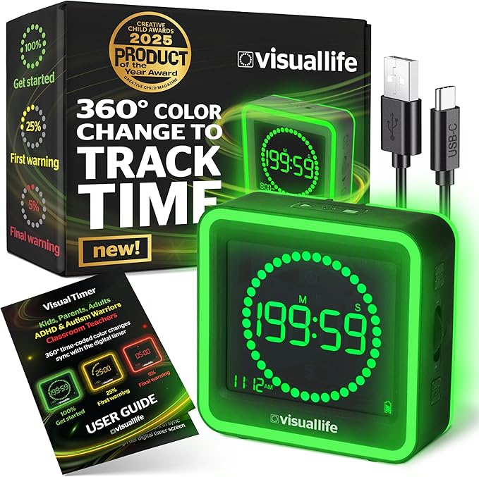 Visual Timer for Kids, Adults, ADHD, Autism & Dyslexia - New Timed Color Cues Anchor Focus, Track Progress & Guide Transitions - For Home, Teacher Classrooms, Homeschool, Business & Groups
