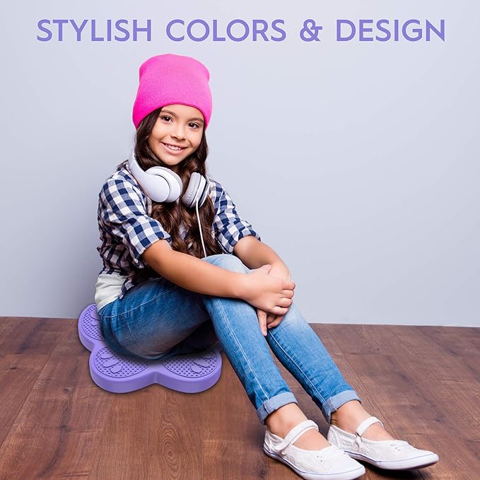 Shaped Wiggle Seats by Bouncyband–Purple Butterfly, 13”x11”x2.2”–Inflatable Sensory Cushion for Kids, Improves Student Productivity and Focus, Comes with Easy-Inflation Pump to Customize Firmness