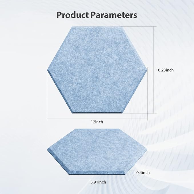 12 Pack Acoustic Panels Self Adhesive Sound Proof Foam, High Density Sound Acoustic Foam Panel, 12X10.23X0.4 Inch Hexagon Wall Panels in Home,Office,Reccording Room,Studio(Light Sky Blue)