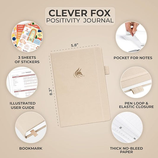 Clever Fox Positivity Journal - Daily Gratitude & Affirmation with Prompts - Motivational Mental Health Journal for Women & Men with Habit Tracker - Lasts 6 Months, A5 Size (Seashell)