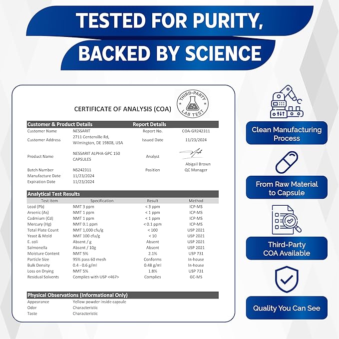 Liposomal Alpha-GPC, Lion’s Mane, Citicoline, Bacopa Monnieri & Cordyceps – Support Memory, Focus & Brain Health – 150 Capsules – Made in USA*
