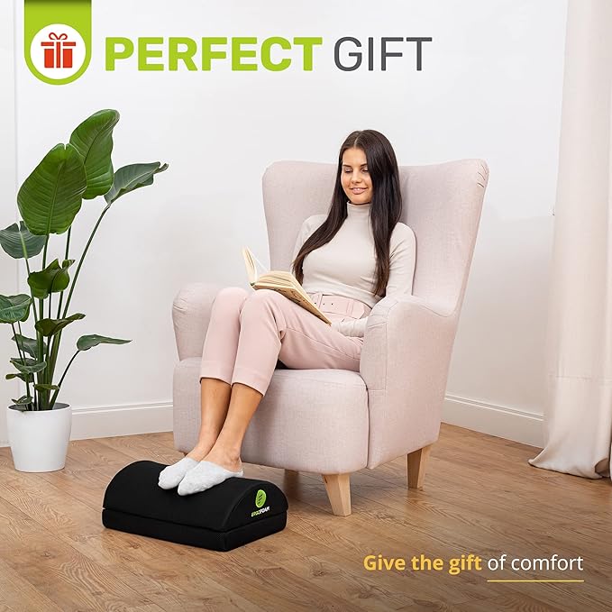ErgoFoam Foot Rest for Under Desk at Work - Chiropractor Endorsed 2in1 Adjustable Premium Under Desk Footrest - Ergonomic Desk Foot Rest with High-Density Compression-Resistant Soft Foam (Black, Mesh)