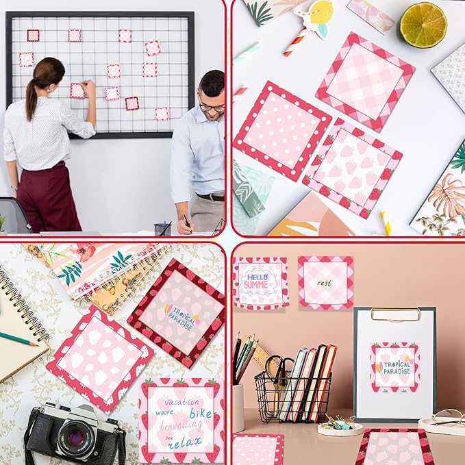 9 Pieces Strawberry Sticky Notes Adhesive Cute Summer Strawberry Memo Notes 3 X 3 Inch Self-Stick Note Pads for School Office Home Supplies Students Teachers Presents, 9 Styles