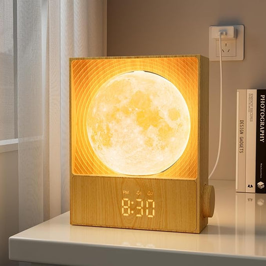 Sunrise Alarm Clocks for Heavy Sleepers,Rotatable Moon Light with Gentle Wake-Up,Clock Night Lamp for Bedrooms - Snooze,10 Light Effects,10 Nature Sounds,15 Ringtones for Adults,Kids,Nursery