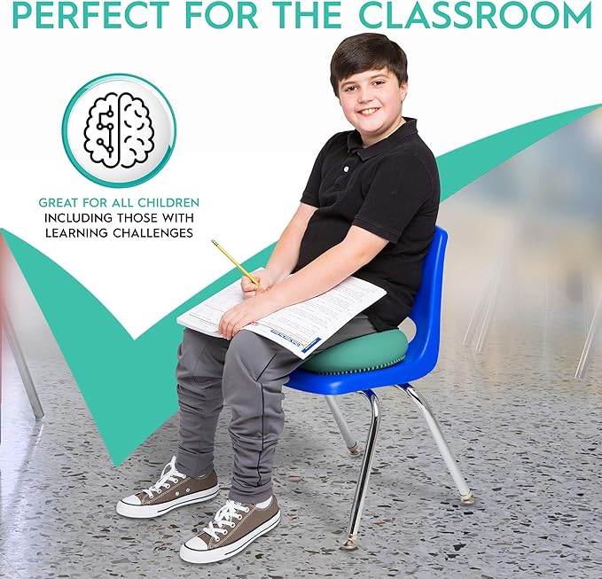Bouncyband – Wiggle Seat – Green, 13” D – Large Sensory Cushion for Kids Ages 6-18+ – Promotes Active Learning, Improves Student Productivity, Includes Easy-Inflation Pump