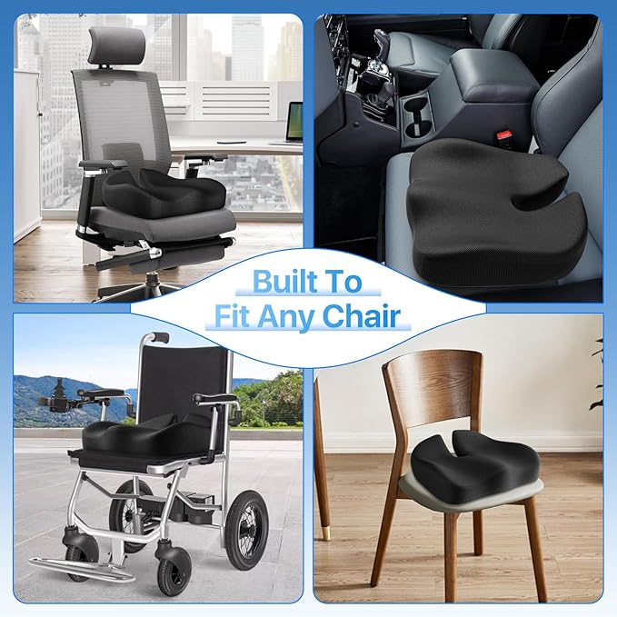 Seat Cushion, Extra Large Memory Foam Cushion for Office Chair Cushions, Ergonomic Cushions Pad Pillow for Pressure Relief Sciatica & Pain Relief for Long Sitting