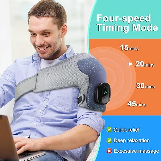 Upgrade Electric Shoulder Wrap for Men Women, Shoulder Heating Pad with Heat Settings/Massager/Timer Modes, Heated Shoulder Braces for Shoulder Deep Issues, Cordless Heating Pad