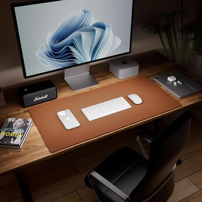 Aothia Double-Sided Desk Pad, 37.8"x17" Leather Desk Mat, Eco Cork Desk Pad Protector,Large Mouse Pad,Waterproof Desk Blotter for Office/Home(Brown)