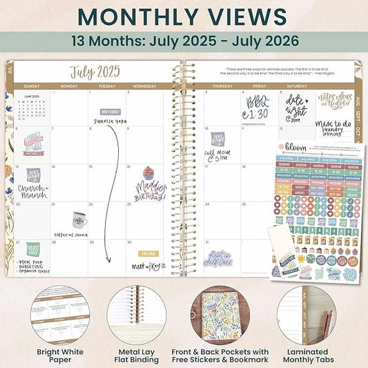 bloom daily planners 2025-2026 (8.5" x 11") Academic Year Day Planner (July 2025 - July 2026) - Weekly & Monthly Dated Agenda Organizer with Stickers & Tabs - Whimsical Wildflowers