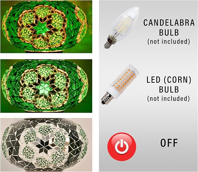 mozaist Moroccan Mosaic Tiffany Style Desk Lamp, Turkish Stained Glass Handmade Bedside Gooseneck Table Lamp, Bohemian Living Room Vintage Light with E12 Socket & US Plug (Dark Green)