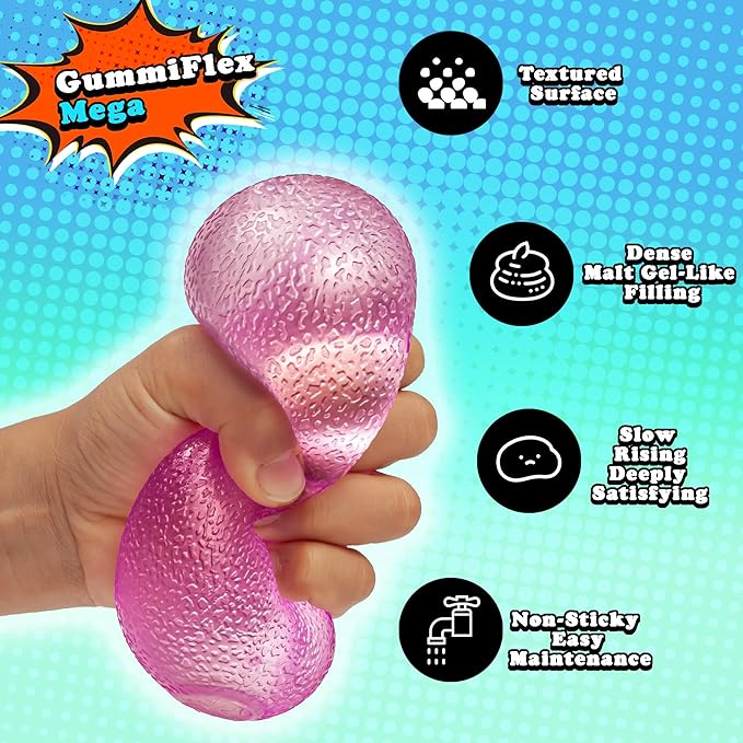 GummiFlex Mega Sensory Stress Toy – High-Density Gel-Filled, Slow-Rising, Textured Fidget Toy for Stress & Anxiety Relief, Hand Workout – ADHD, Autism, Office & Students – 3.5", 1Pc, Purple