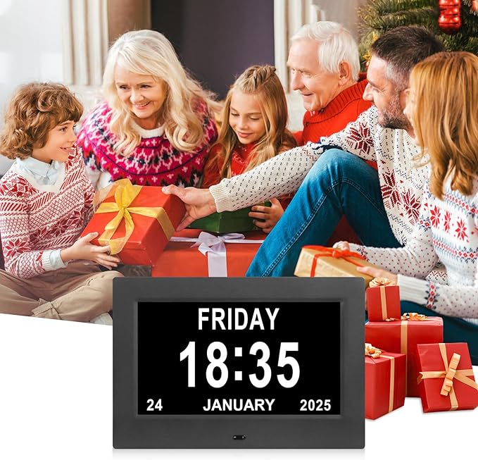 Black Clock with Day and Date for Elderly Dementia Patients-Large Number Digital Clocks for Seniors-Digital Calendar Day Clock for Seniors Large with 12 Alarms, Auto Dimming