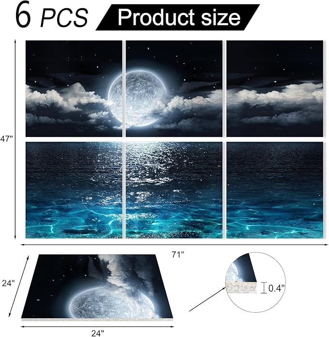 YPY Acoustic Panels Soundproof Wall Panels: Sound Absorbing Wall Art Decorative Sound Proofing Panels Noise Cancelling Acoustical Treatment for Home Studio 6 Pack 72x48 Inches