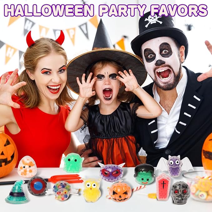 12 Pcs Halloween Mini Sensory Stress Balls Squeeze Toy for Adults, Squishy Stress Relief Toys, Halloween Non Candy Treats Gifts Goodie Bag Filler Party Favors