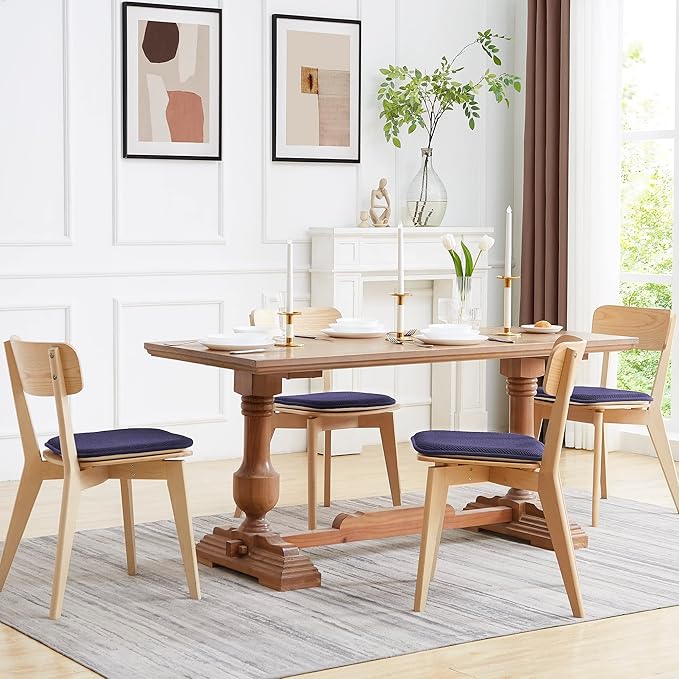 Sweet Home Collection Memory Foam Chair Cushion Honeycomb Pattern Solid Color Slip Non Skid Rubber Back Ultimate Comfort and Softness Rounded Square 16" x 16" Seat Cover,2 Pack,Navy Blue, 2 Piece