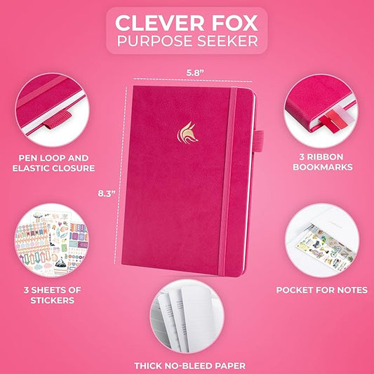 Clever Fox Purpose Seeker Journal – Guided Manifestation & Life Reflection Planner for Daily Self-Exploration, Goal-Setting & Gratitude (Fuchsia)