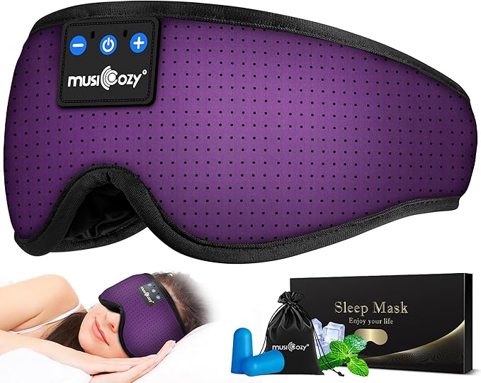 MUSICOZY Sleep Headphones Bluetooth Sleep Eye Mask for Sleeping Wireless Music Sleeping Headphones Headband Eye Mask Sleep Earbuds for Side Sleepers Men Women with Speakers Cool Tech Gadgets